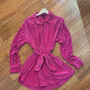 Forever 21 Fuchsia Ribbed Tie-Waist Blouse
